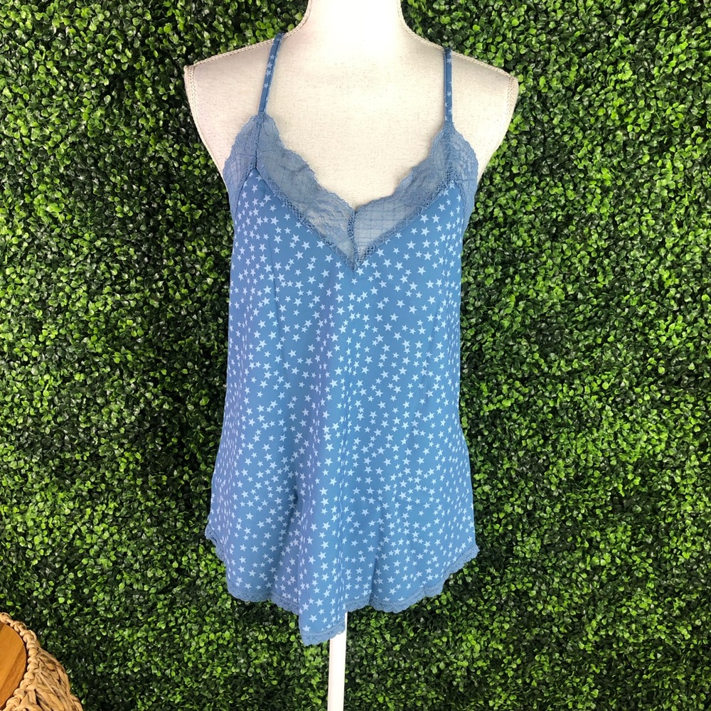 Blue Star-Print Lace Trim Camisole